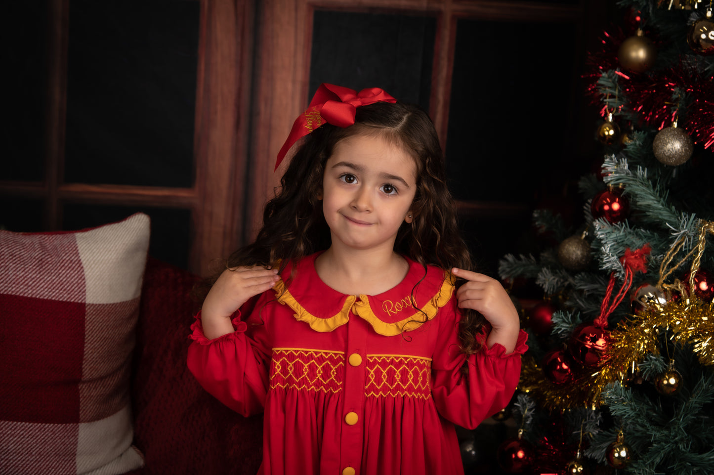 Red & Gold Smocked Girls Pyjama Set