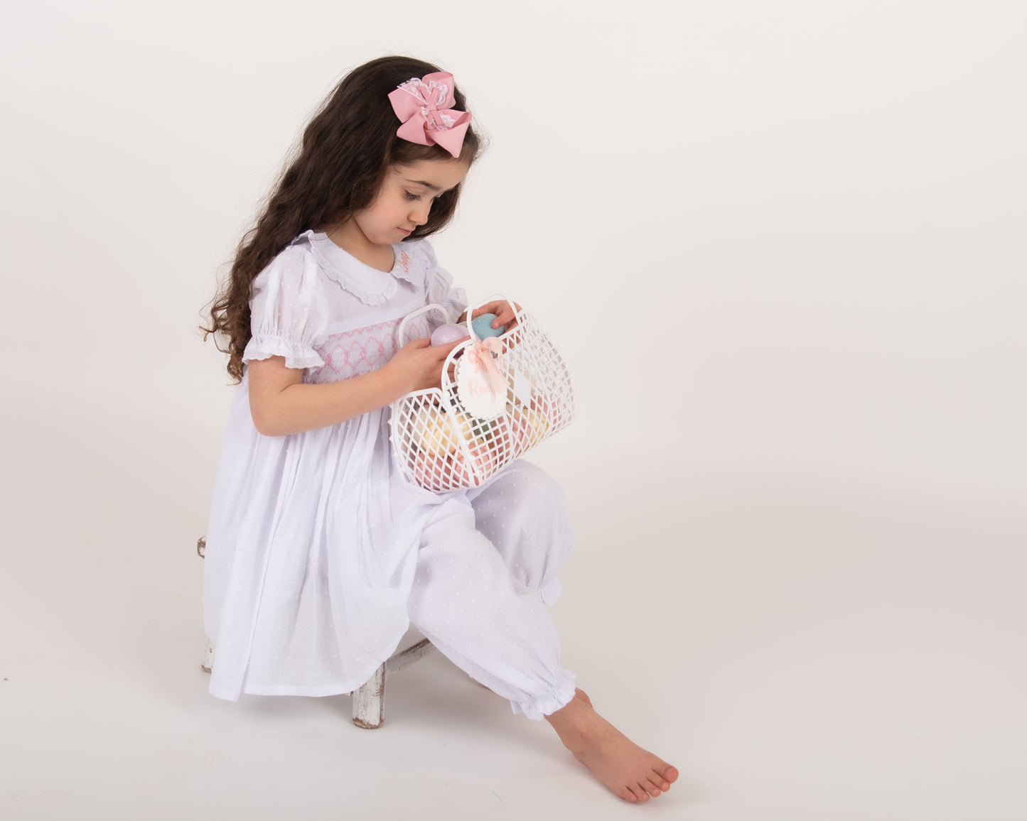 Girls Swiss Dot Smocked Pyjamas