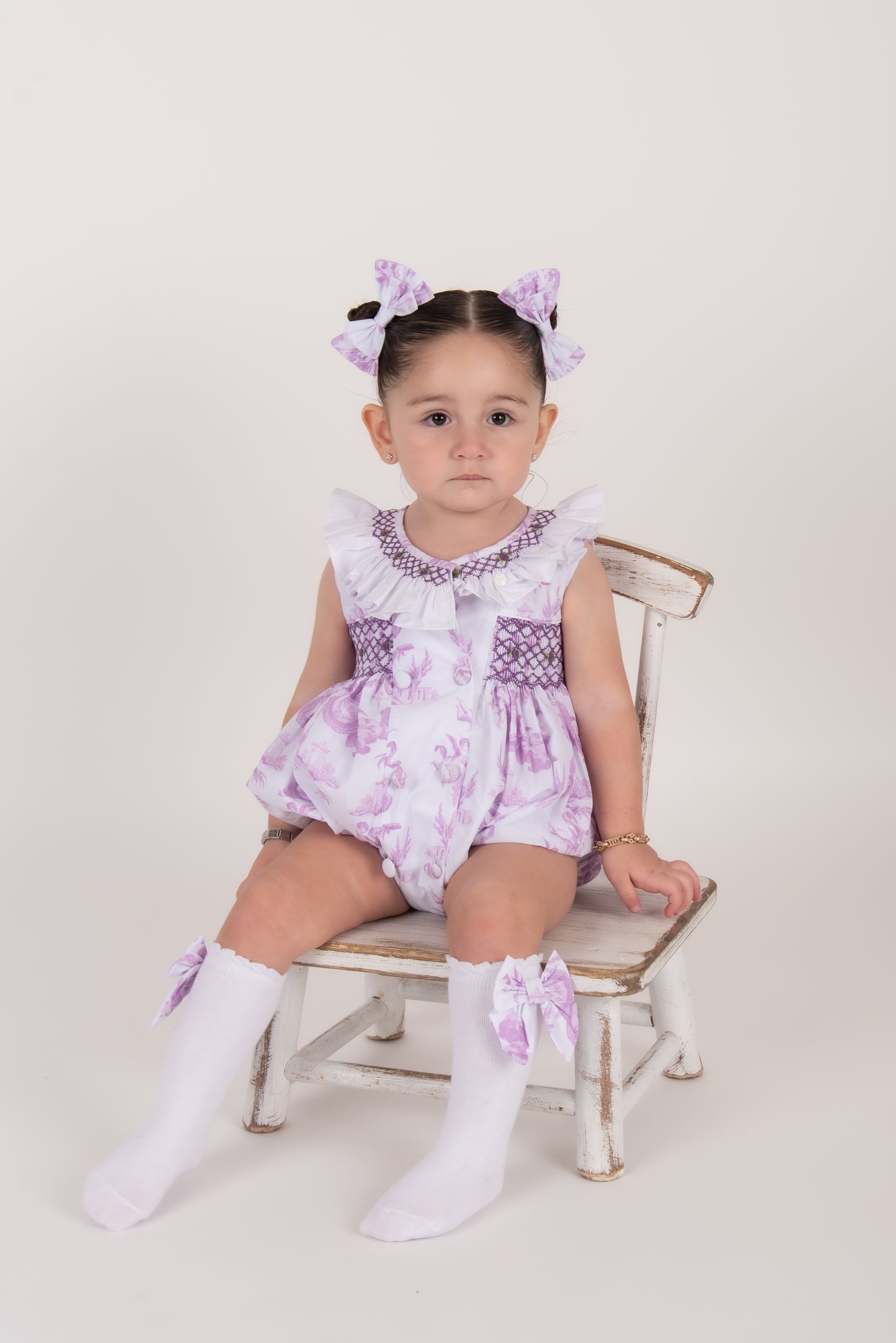 Lilac Toile Smocked Romper