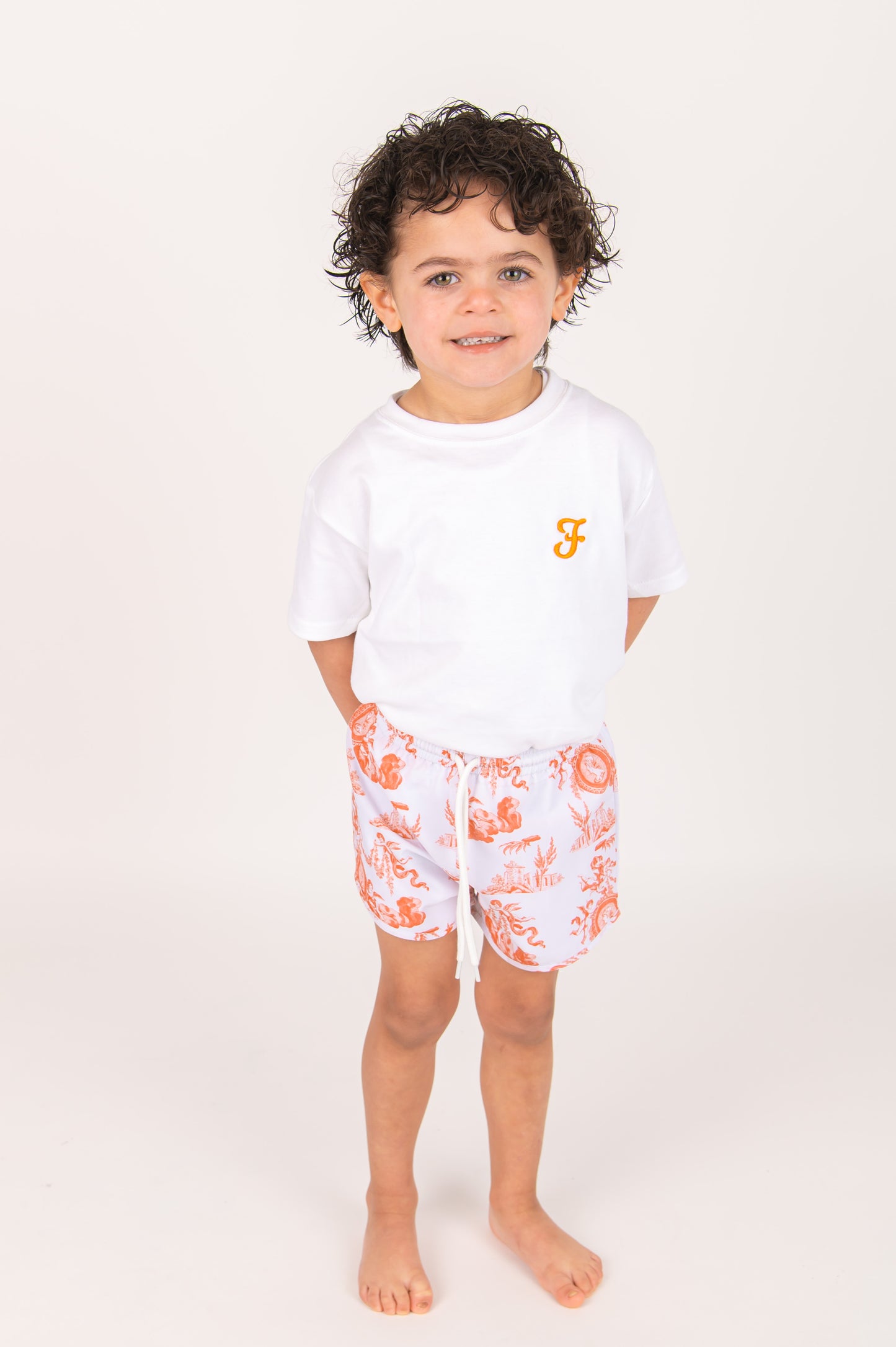 Coral Cherub Toile Swim-shorts
