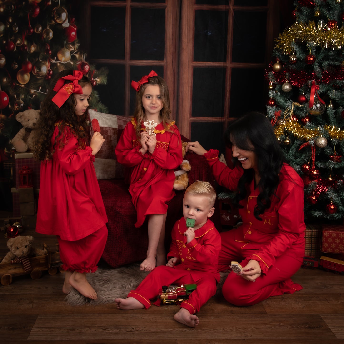 Red & Gold Smocked Girls Night dress
