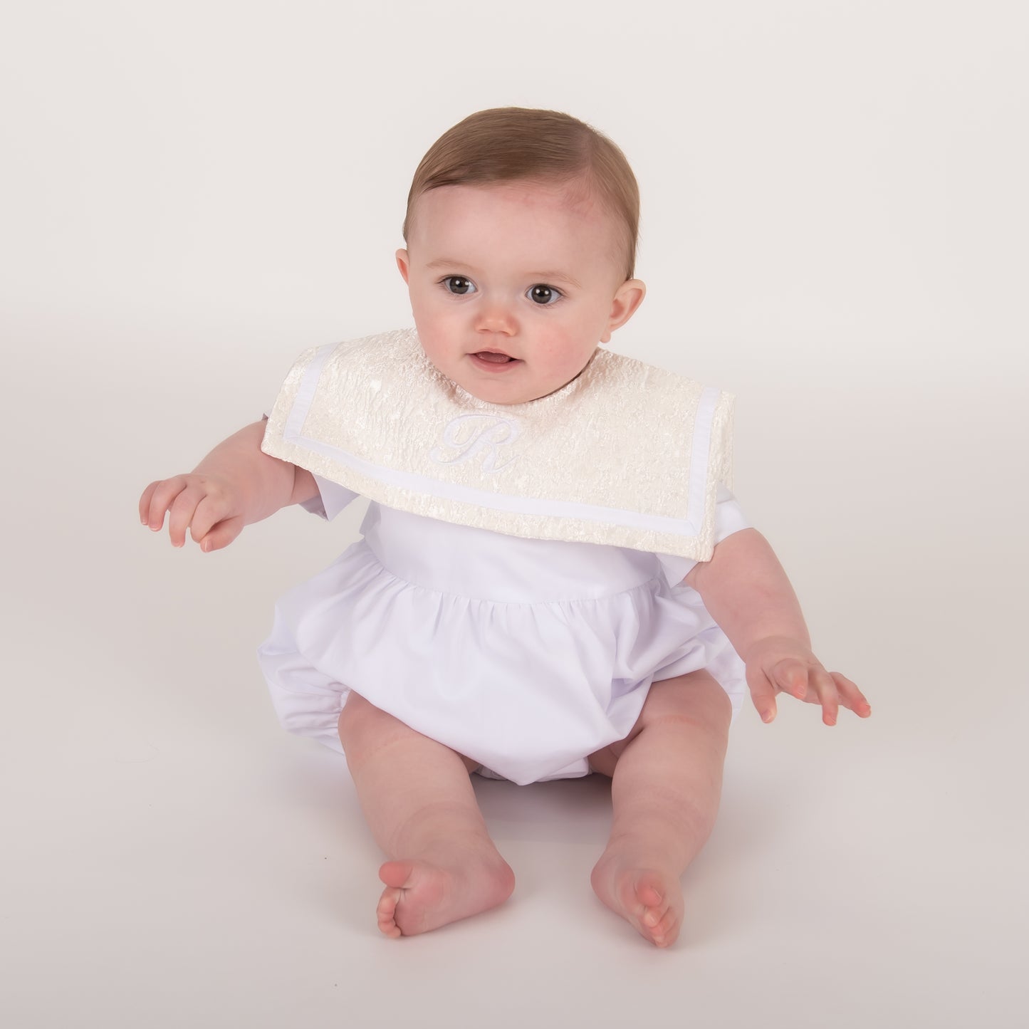 White & Cream Jacquard Unisex Romper