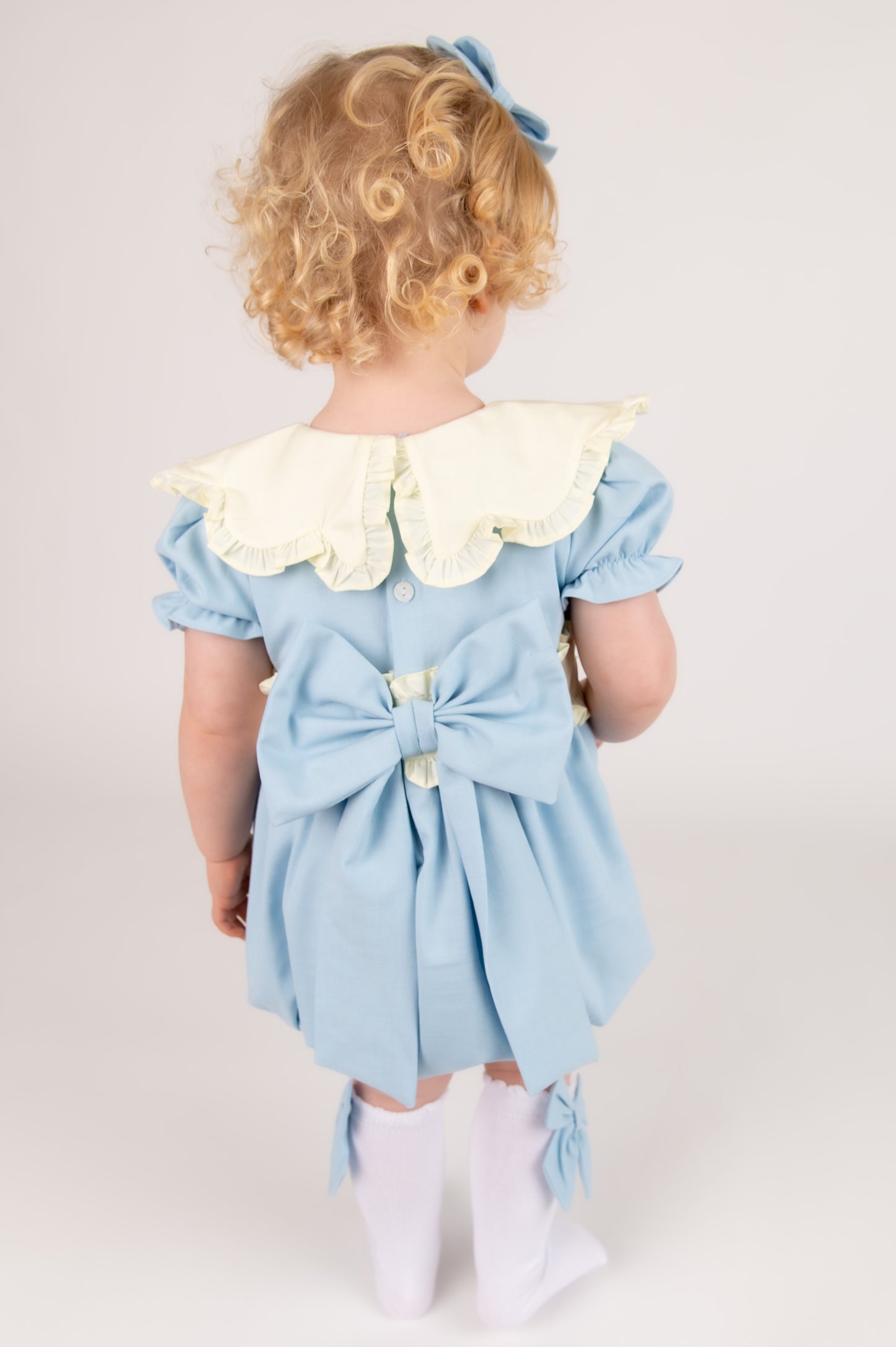 Blue Linen Girls Romper