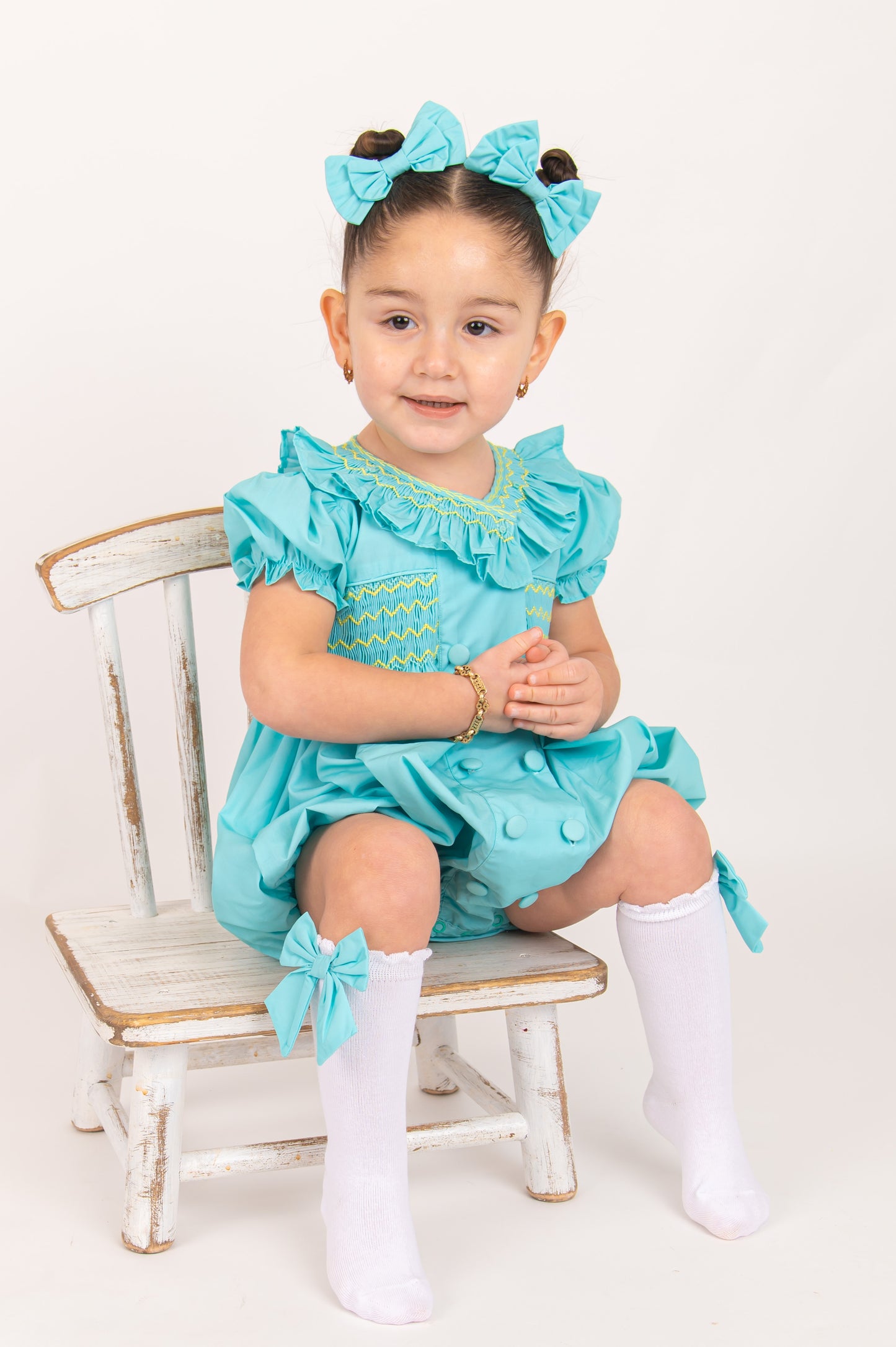 Mint Green smocked Girls Romper