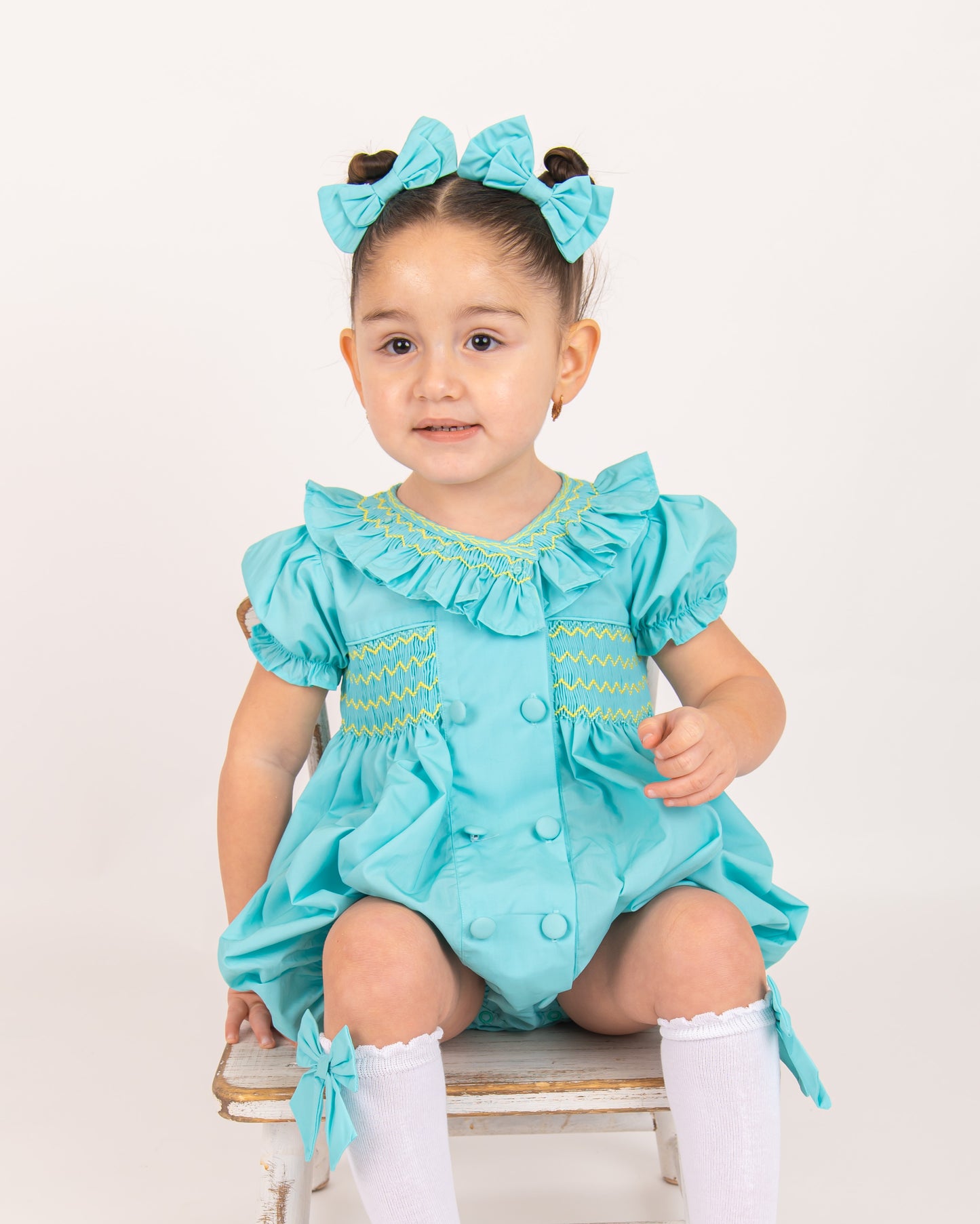 Mint Green smocked Girls Romper