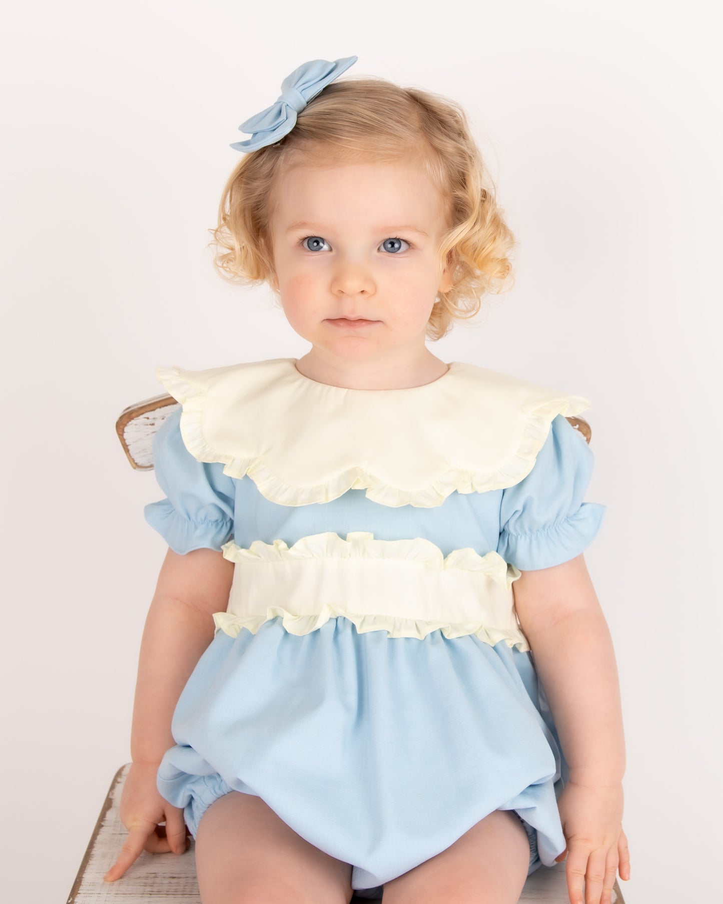 Blue Linen Girls Romper