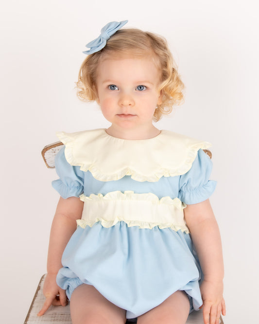 Blue Linen Girls Romper