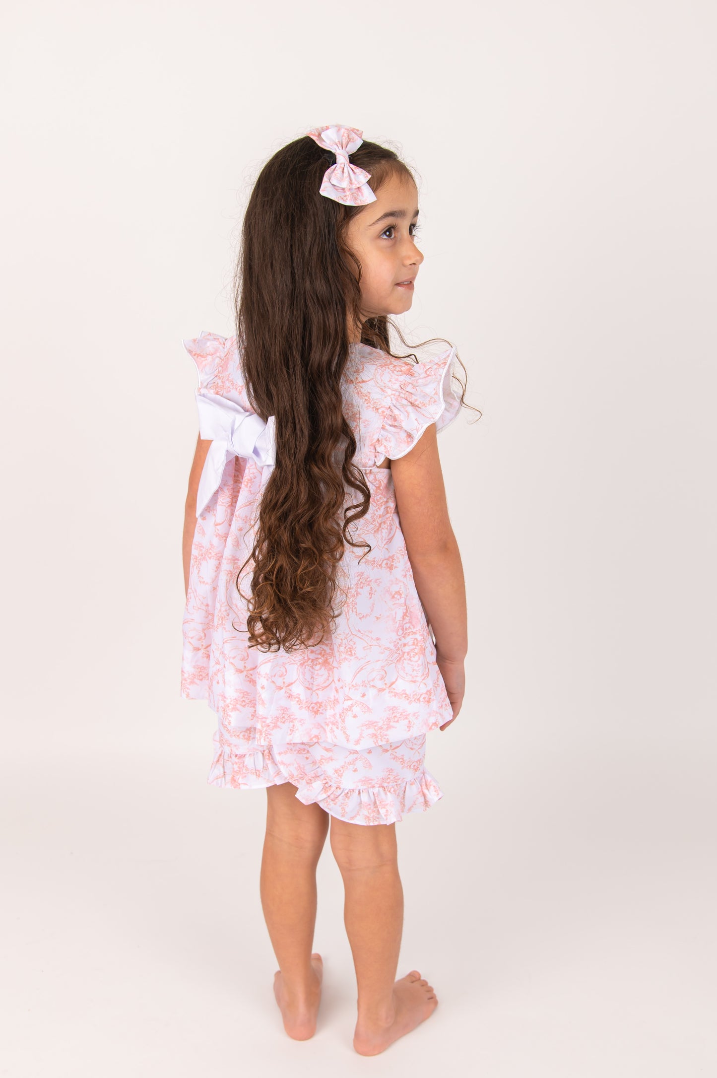 French Toile Coral Shorts set & Bow