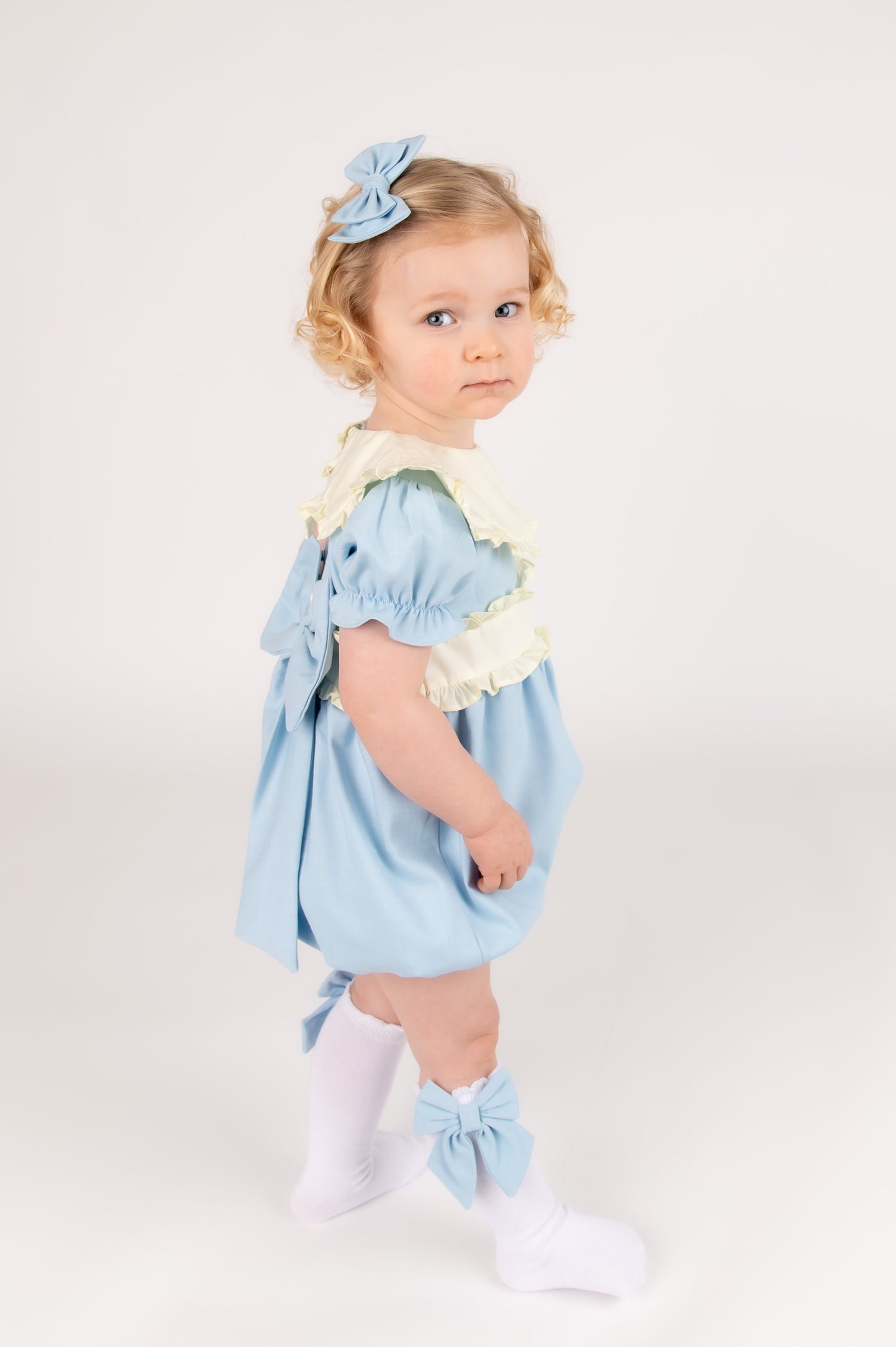 Blue Linen Girls Romper