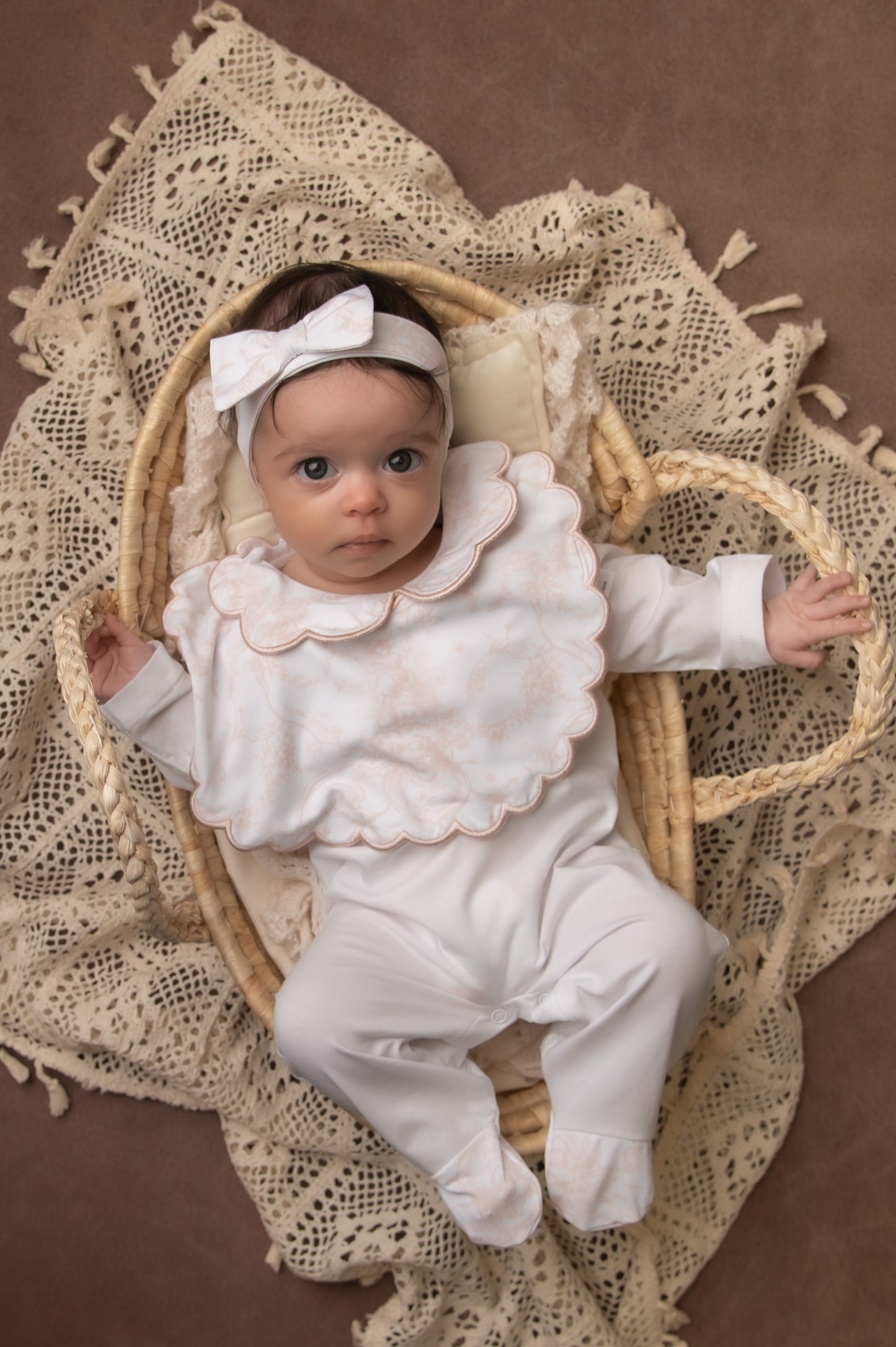 Unisex Toile Baby Grow & Bib