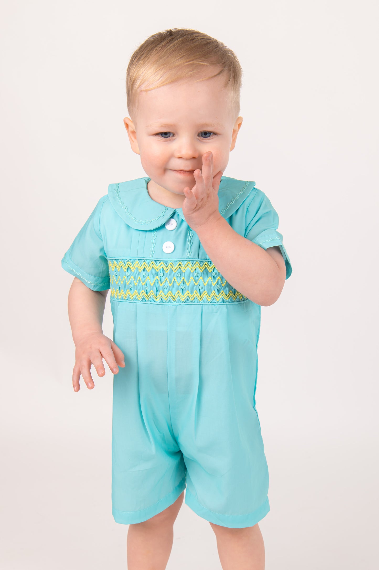 Mint Green Boys smocked Romper