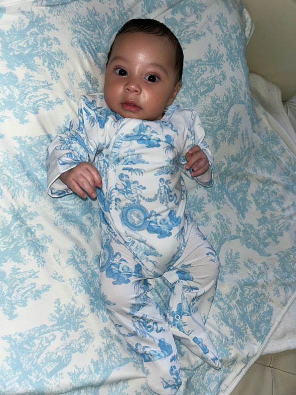 Cherub Toile Blue Baby grow