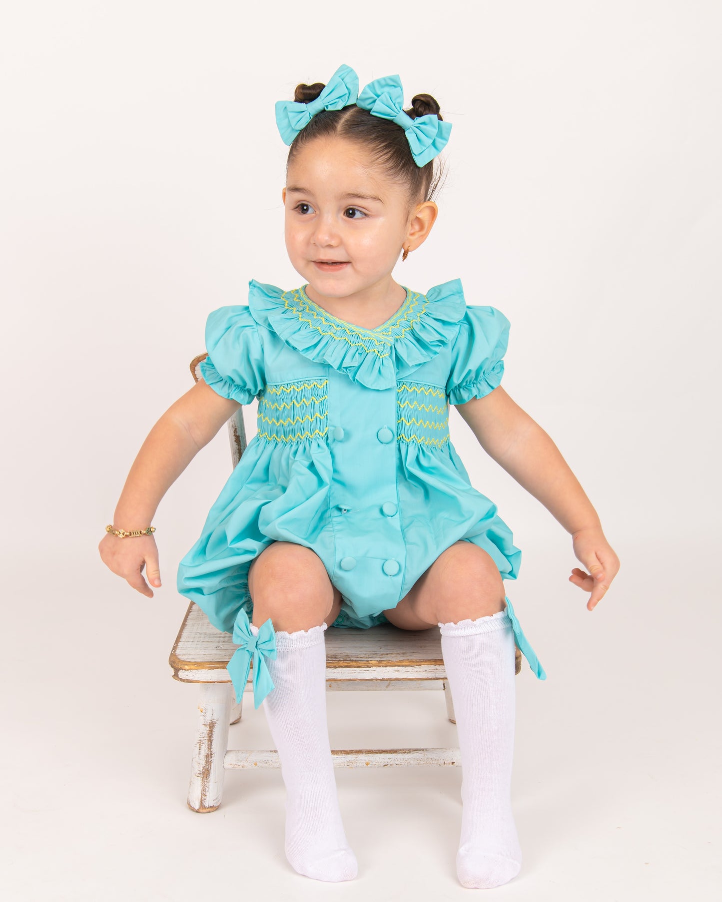 Mint Green smocked Girls Romper