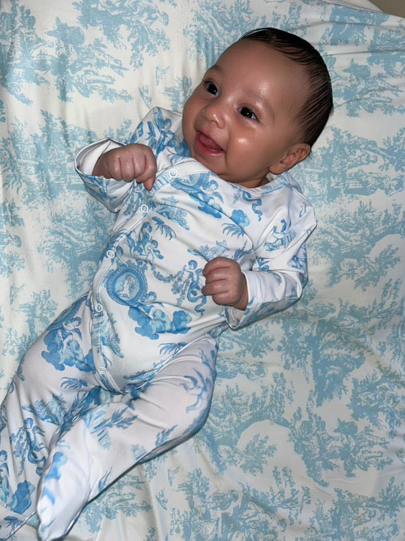 Cherub Toile Blue Baby grow