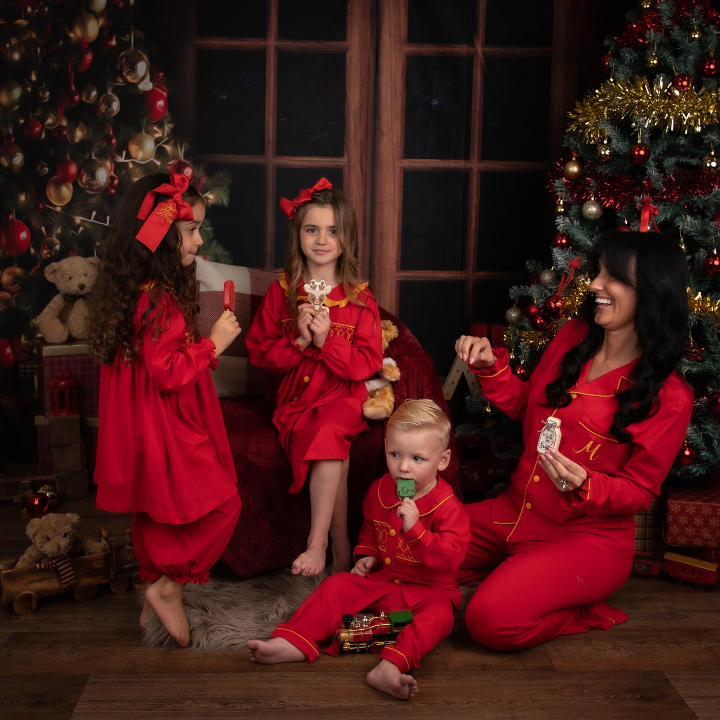 Red & Gold Smocked Girls Pyjama Set