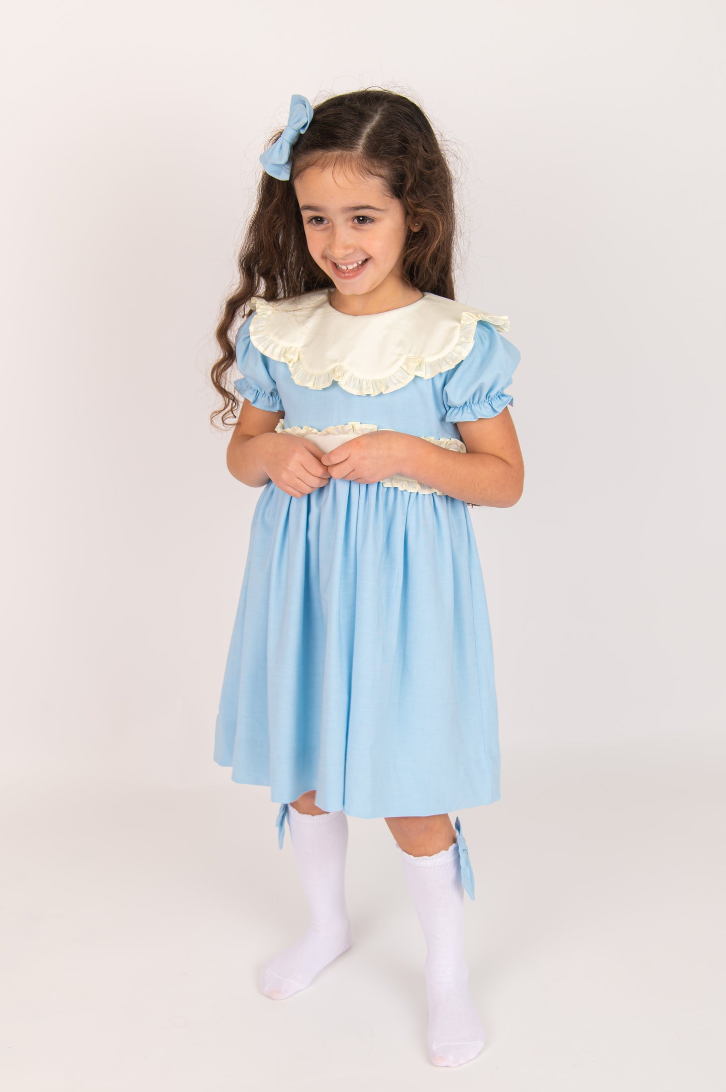 Blue Linen & Cream detailed Dress