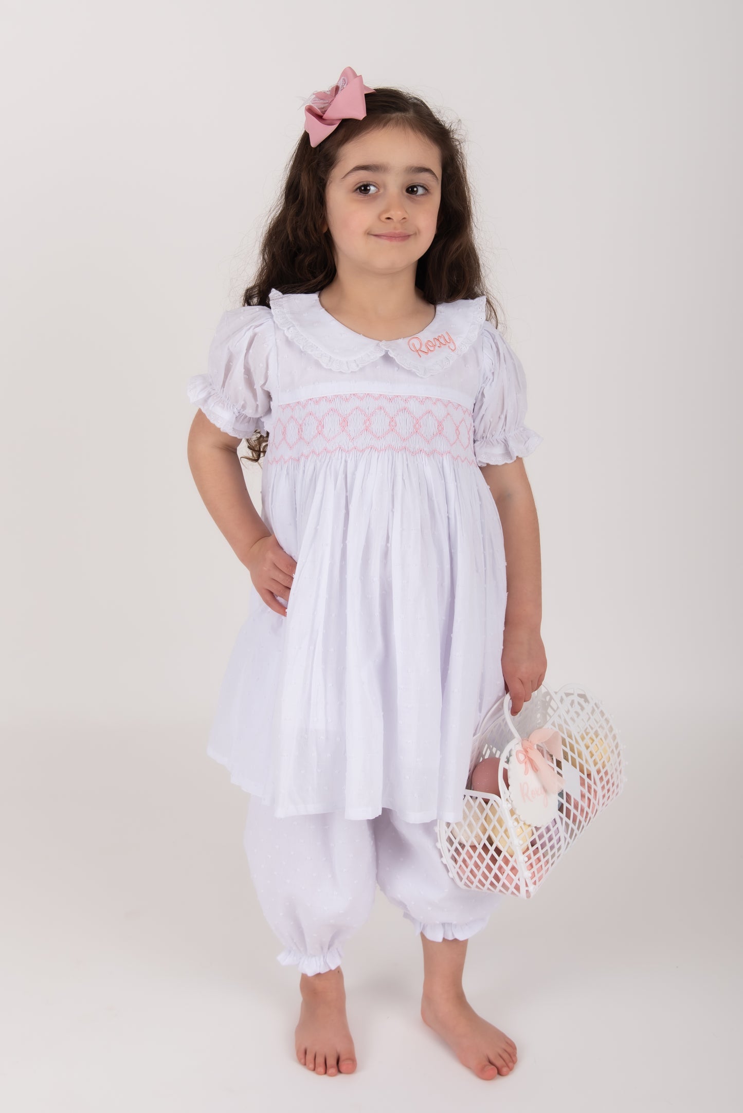 Girls Swiss Dot Smocked Pyjamas