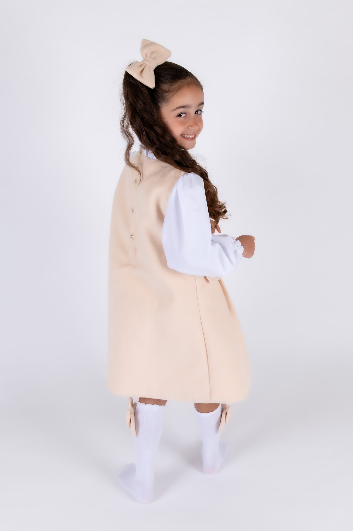 Cream Plush Girls Dress