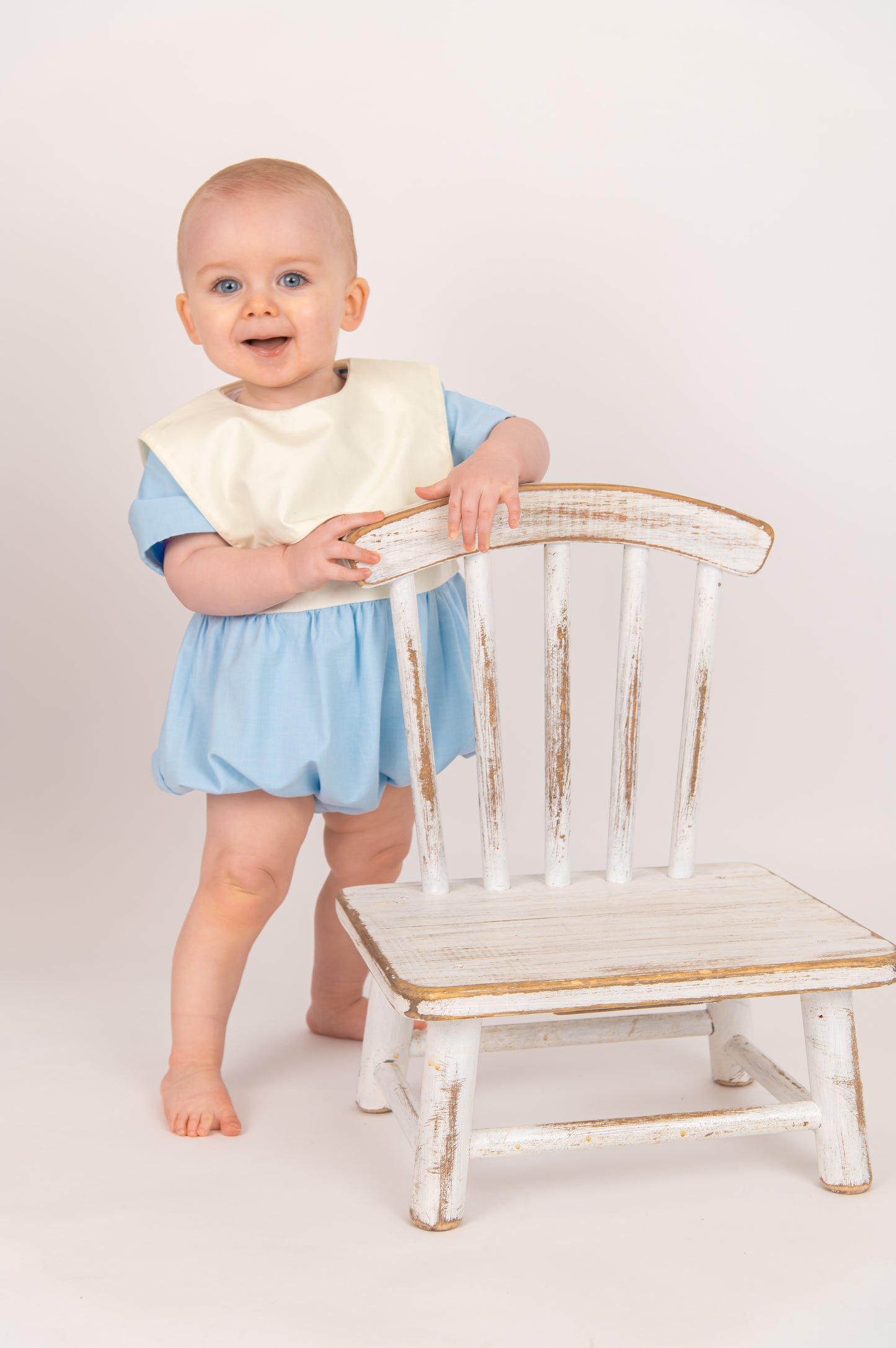 Blue Linen Boys Romper
