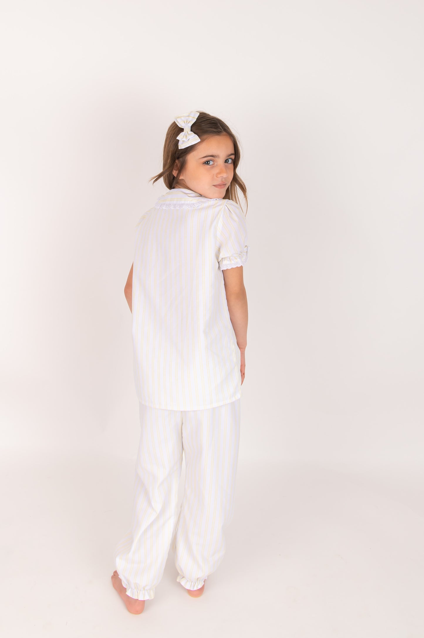 Girls Lemon Stripe Pjs & Bow