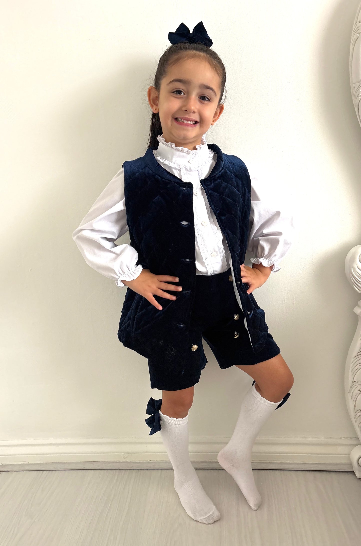 Navy Girls Velvet Gilet