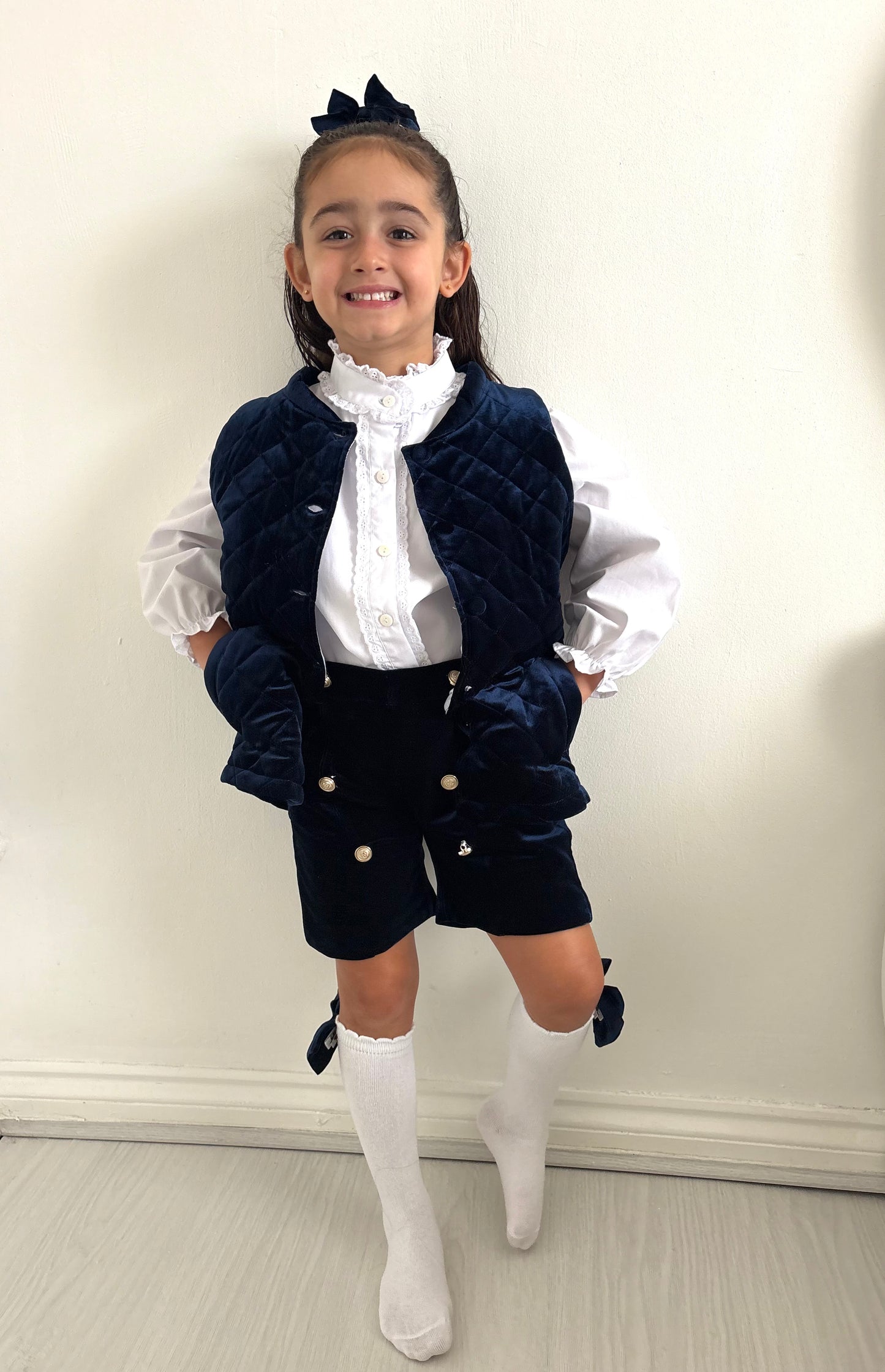 Navy Girls Velvet Gilet