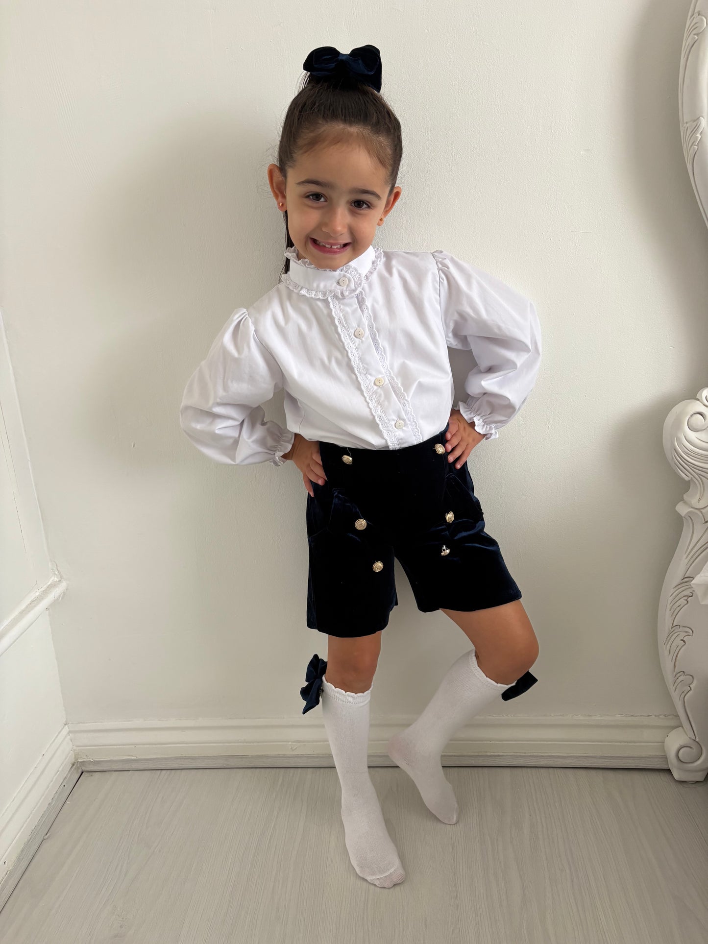 Navy Velvet Girls Shorts set