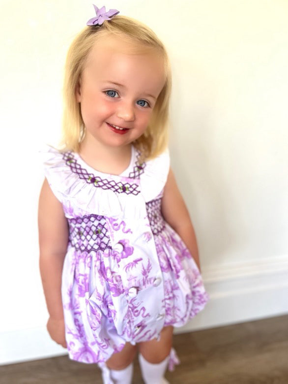 Lilac Toile Smocked Romper