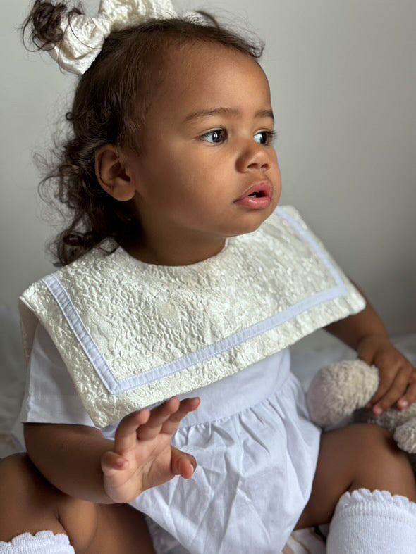 White & Cream Jacquard Unisex Romper