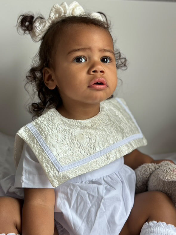 White & Cream Jacquard Unisex Romper